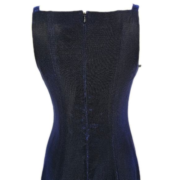 Betsy and Adam Sleeveless Blue/Black Metallic Acetate Gown Women's Size 10 - Picture 4 of 12